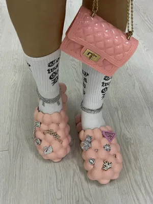 Richy PUFFS Ball Slippers LIGHT PINK "PLAIN" W/ Charms Pendleton Slippers