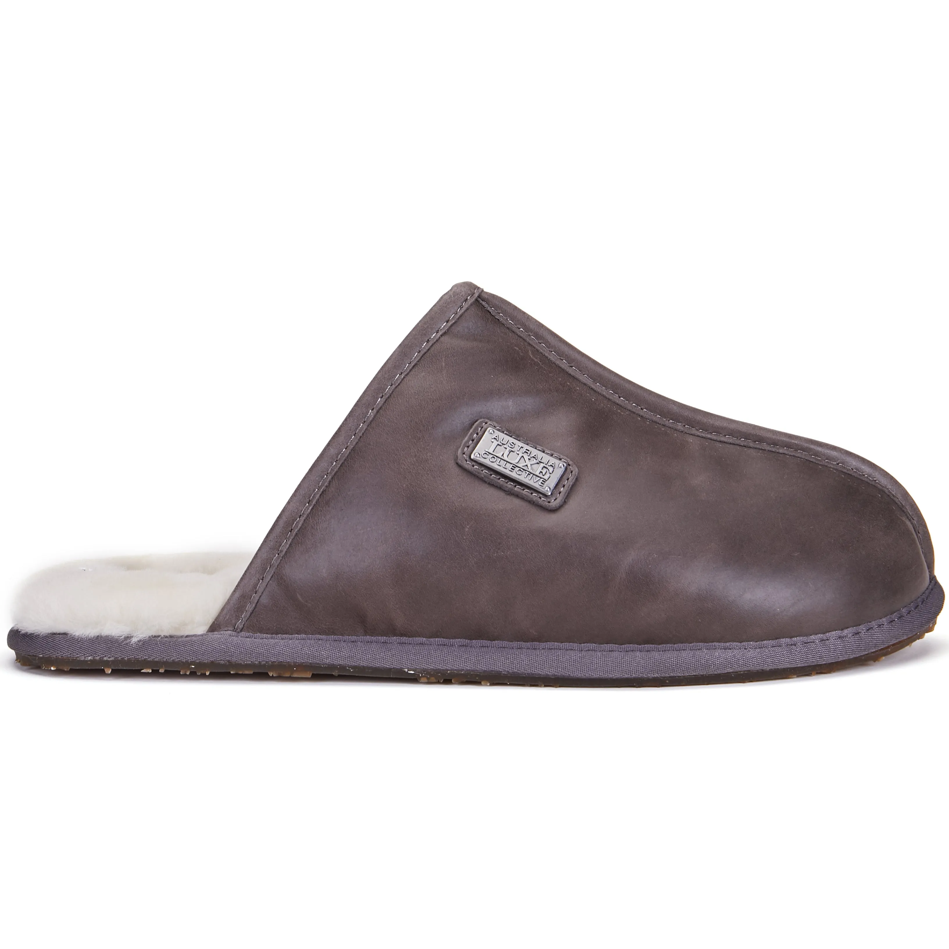 MENS CLOSED MULE LEATHER GRAY Mary Jane Slippers