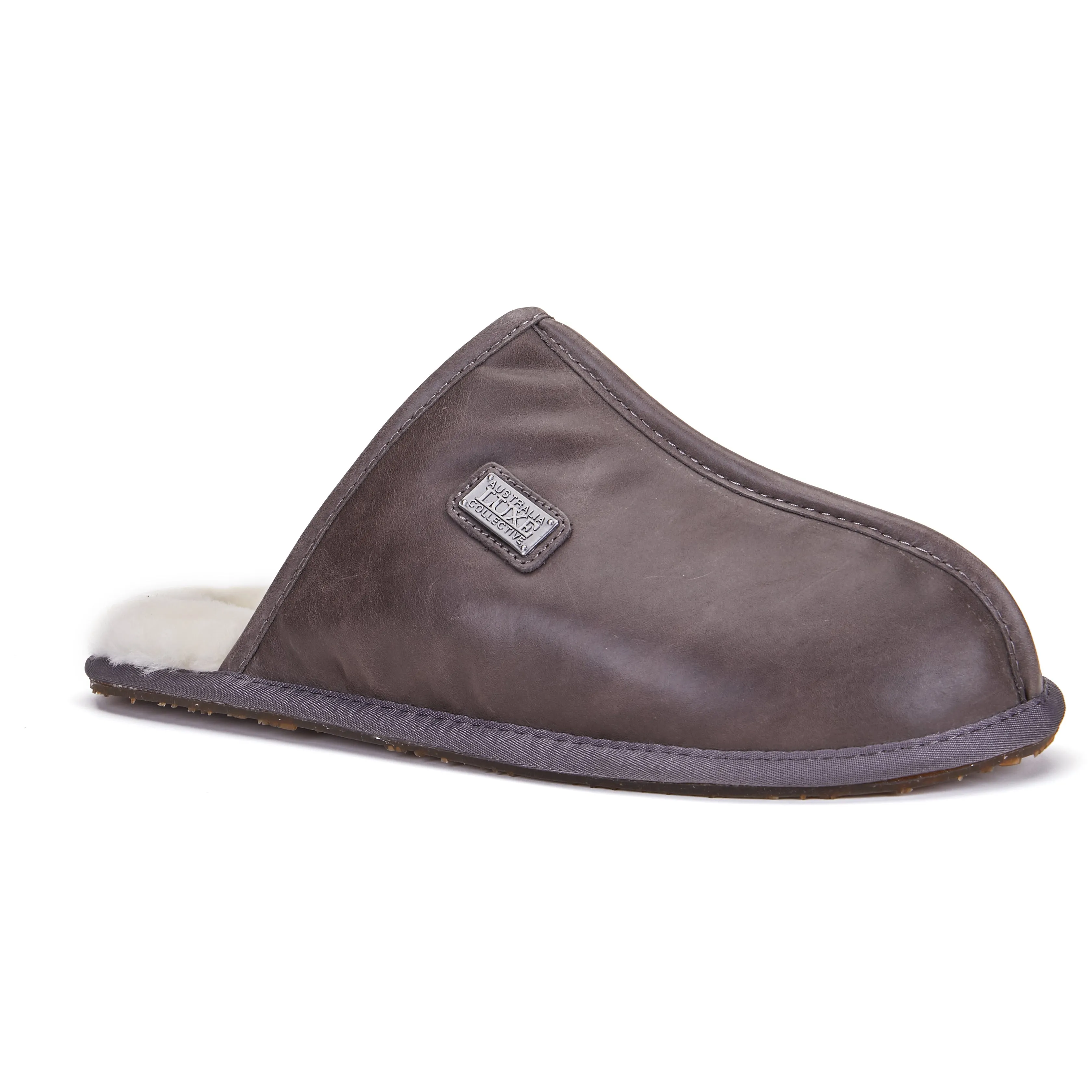 Soft House Slippers MENS CLOSED MULE LEATHER GRAY