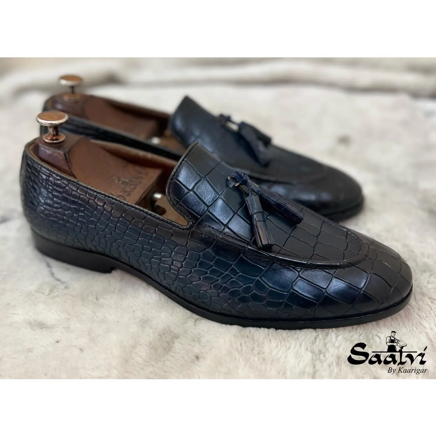 Hunter Rain Loafers Blue Croco Loafers With Tassels