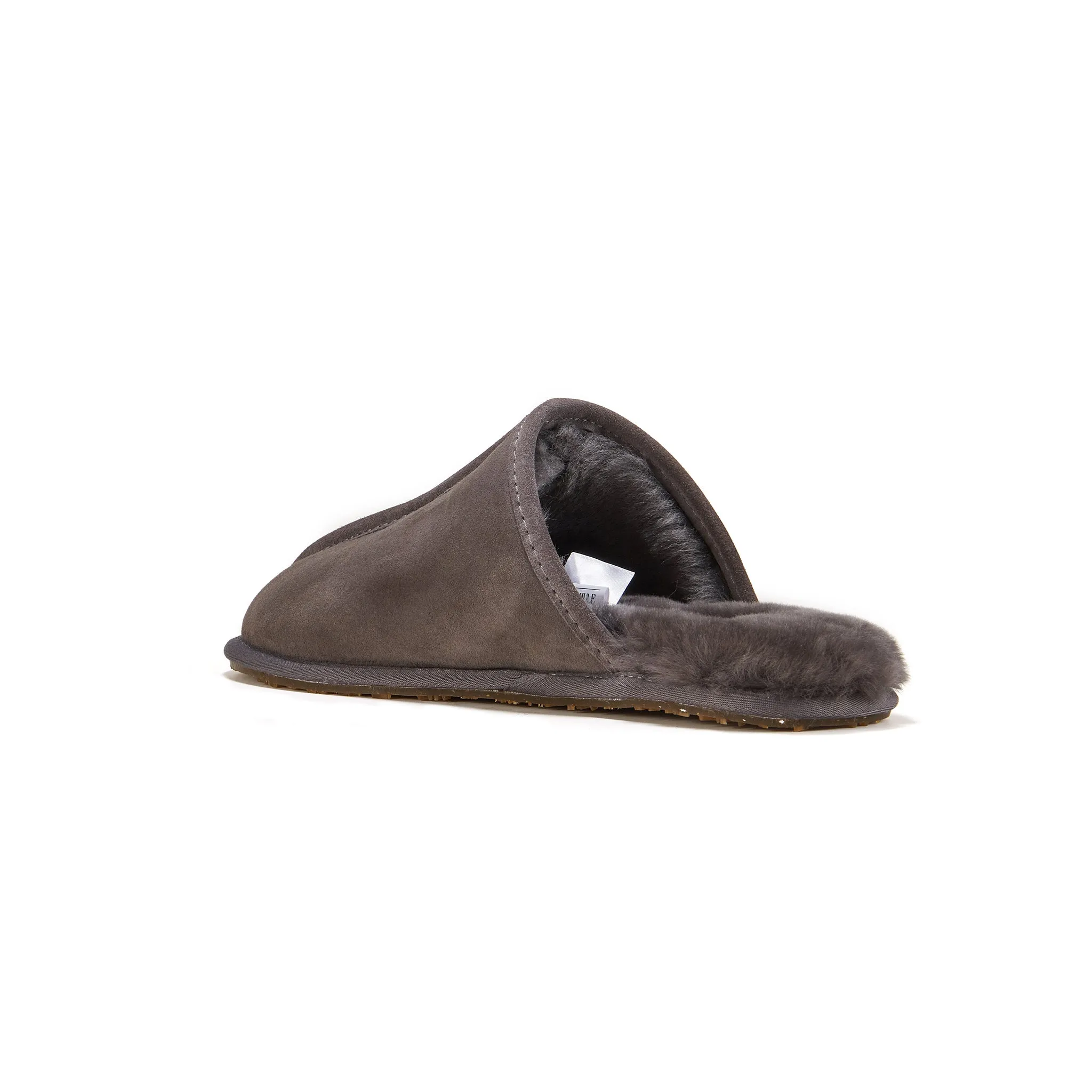 MENS CLOSED MULE GRAY Fluffy Back Strap Slippers