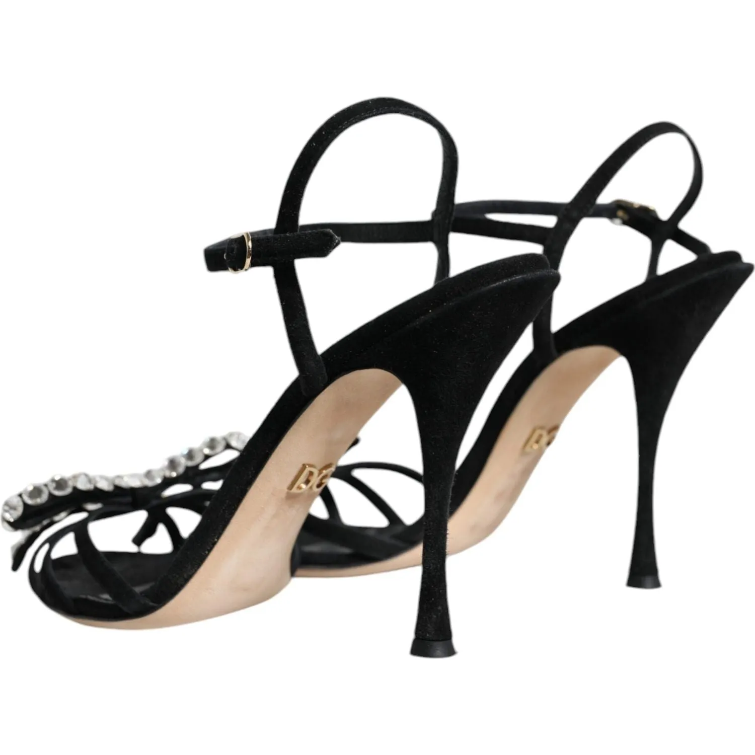 Dolce & Gabbana Black Leather Crystal Bow Heels Sandals Shoes Soludos Sandals
