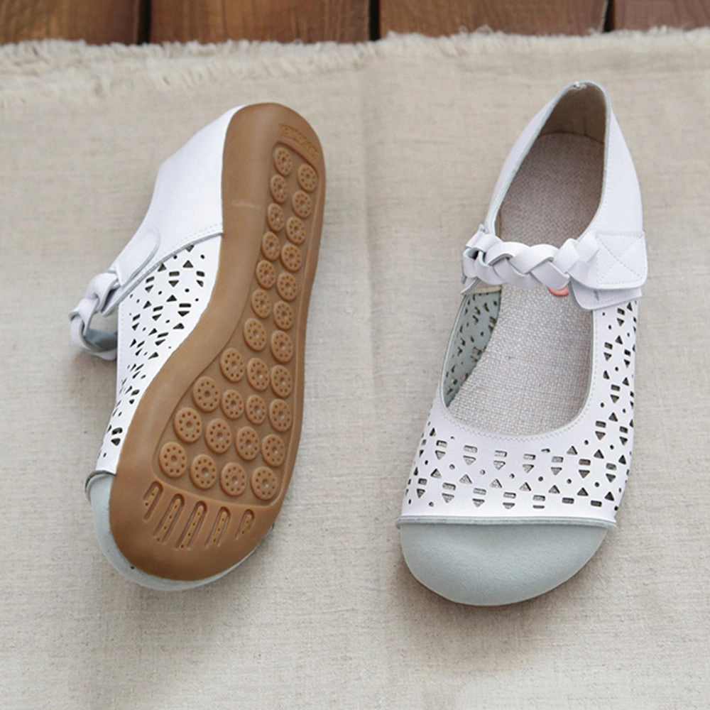 Spliced Hollow-Out Mary Jane Leather Flat Shoes Flat Shoes Wedding Wide Width