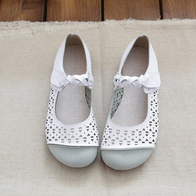 Slingback Flat Pointed Shoes Spliced Hollow-Out Mary Jane Leather Flat Shoes