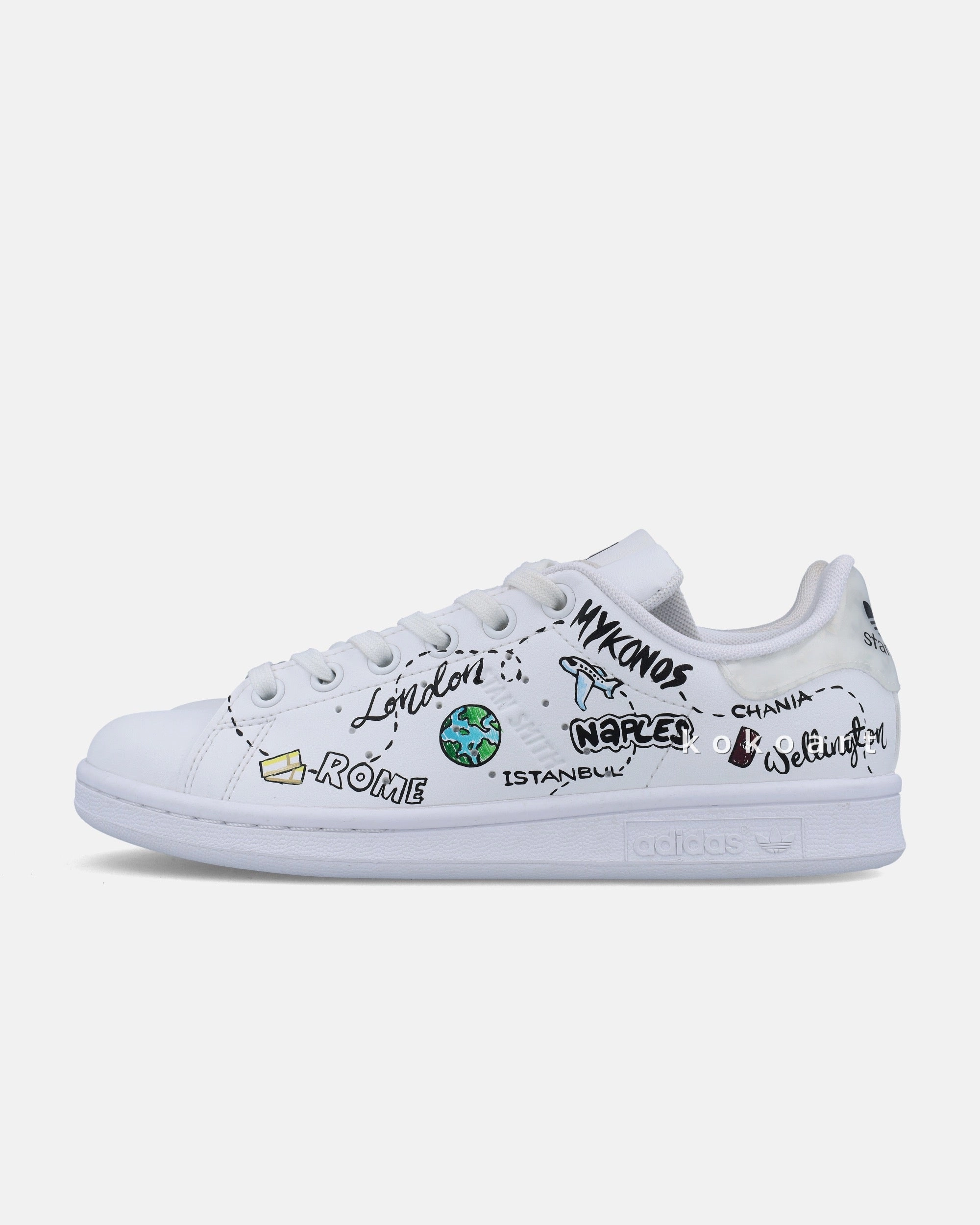 Embroidered Adidas Shoes Stan Smith Hand Painted Travel Doodles