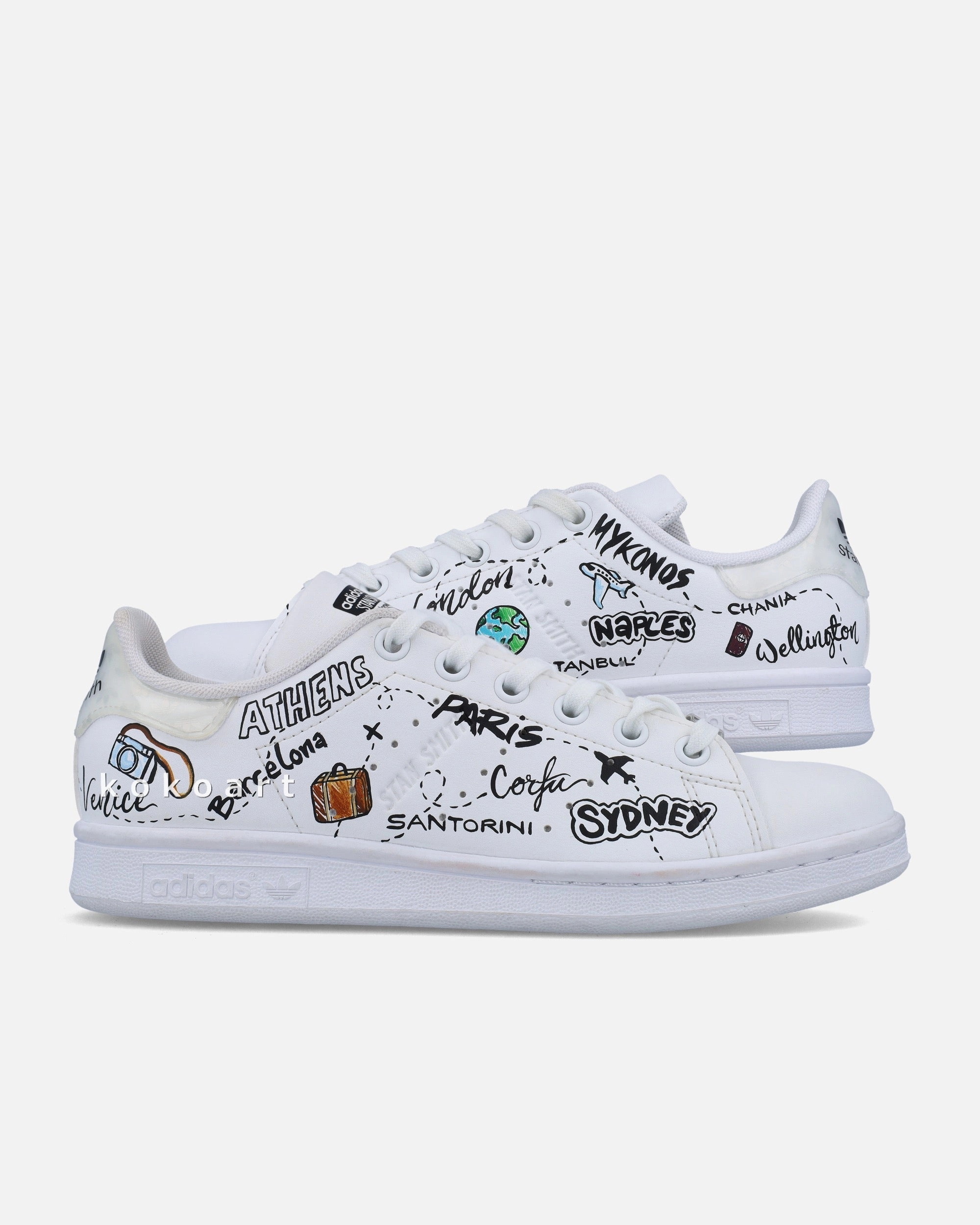Stan Smith Hand Painted Travel Doodles Adidas Ortholite Shoes