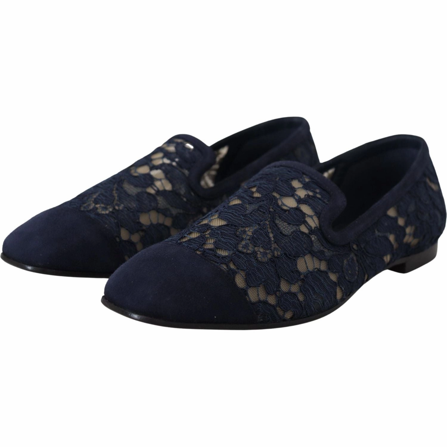 Semi Formal Flat Shoes Dolce & Gabbana Blue Floral Lace Slip Ons Loafers Flats Shoes