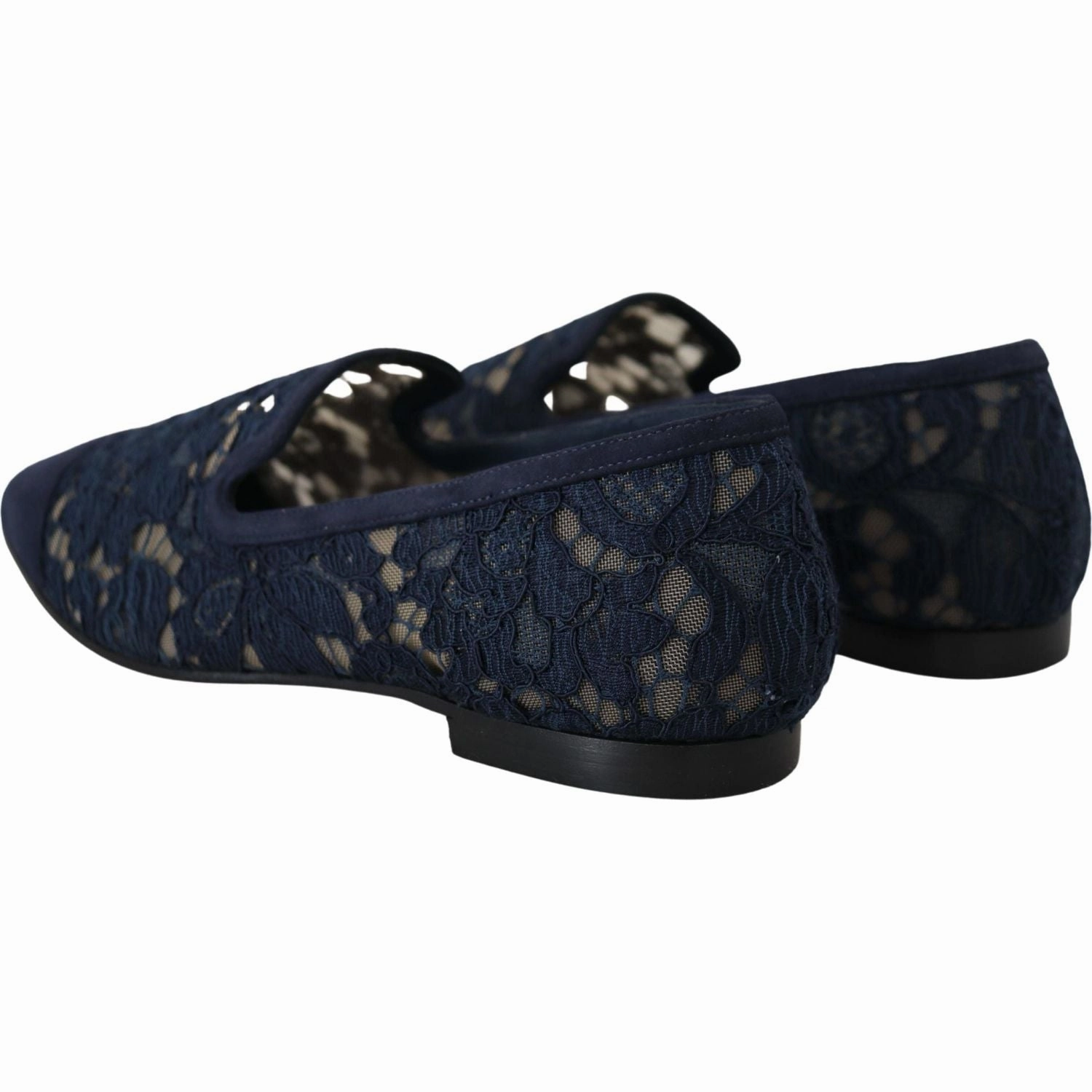 Dolce & Gabbana Blue Floral Lace Slip Ons Loafers Flats Shoes Flat Rhinestone Shoes