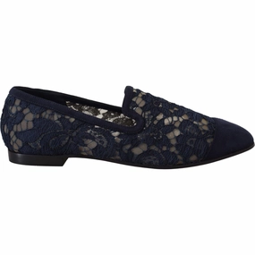 Munro Shoes Flats Dolce & Gabbana Blue Floral Lace Slip Ons Loafers Flats Shoes