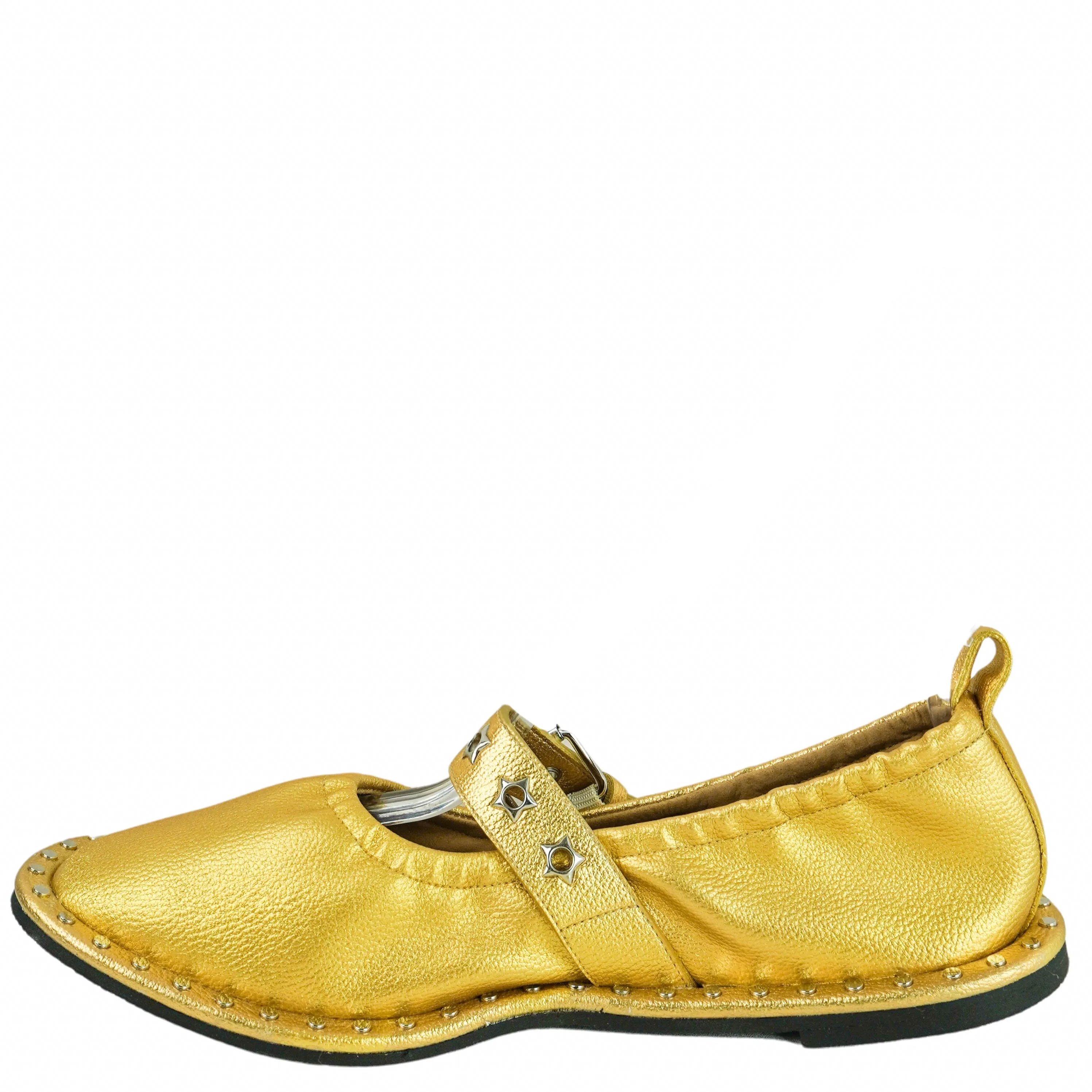 Hotter Flat Shoes Stella McCartney Falabella Metallic Flats in Gold