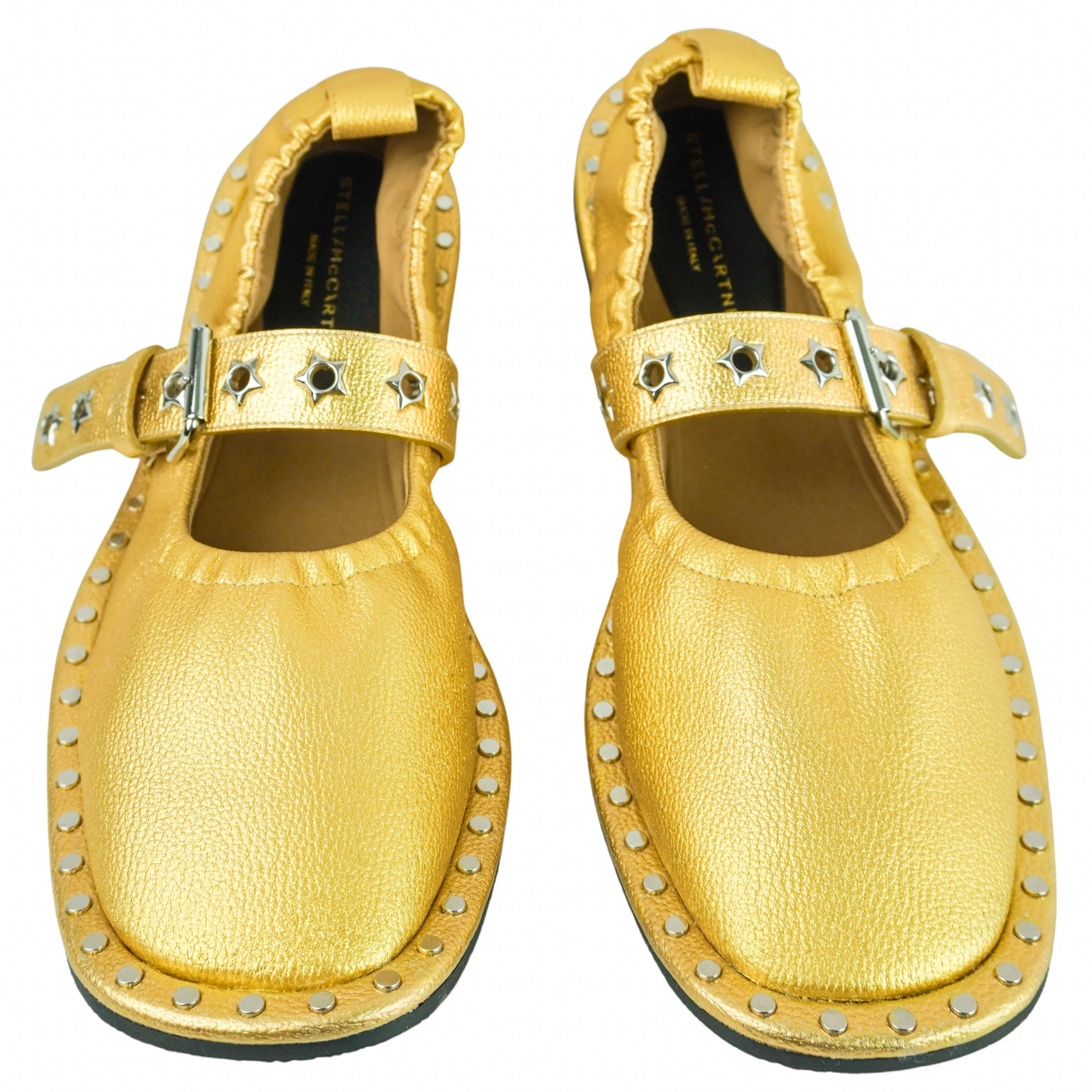 Stella McCartney Falabella Metallic Flats in Gold Youth Mtb Flat Shoes