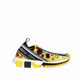 Sports Shoes Dolce & Gabbana Yellow Sorrento Crystals Low Top Sneakers Shoes