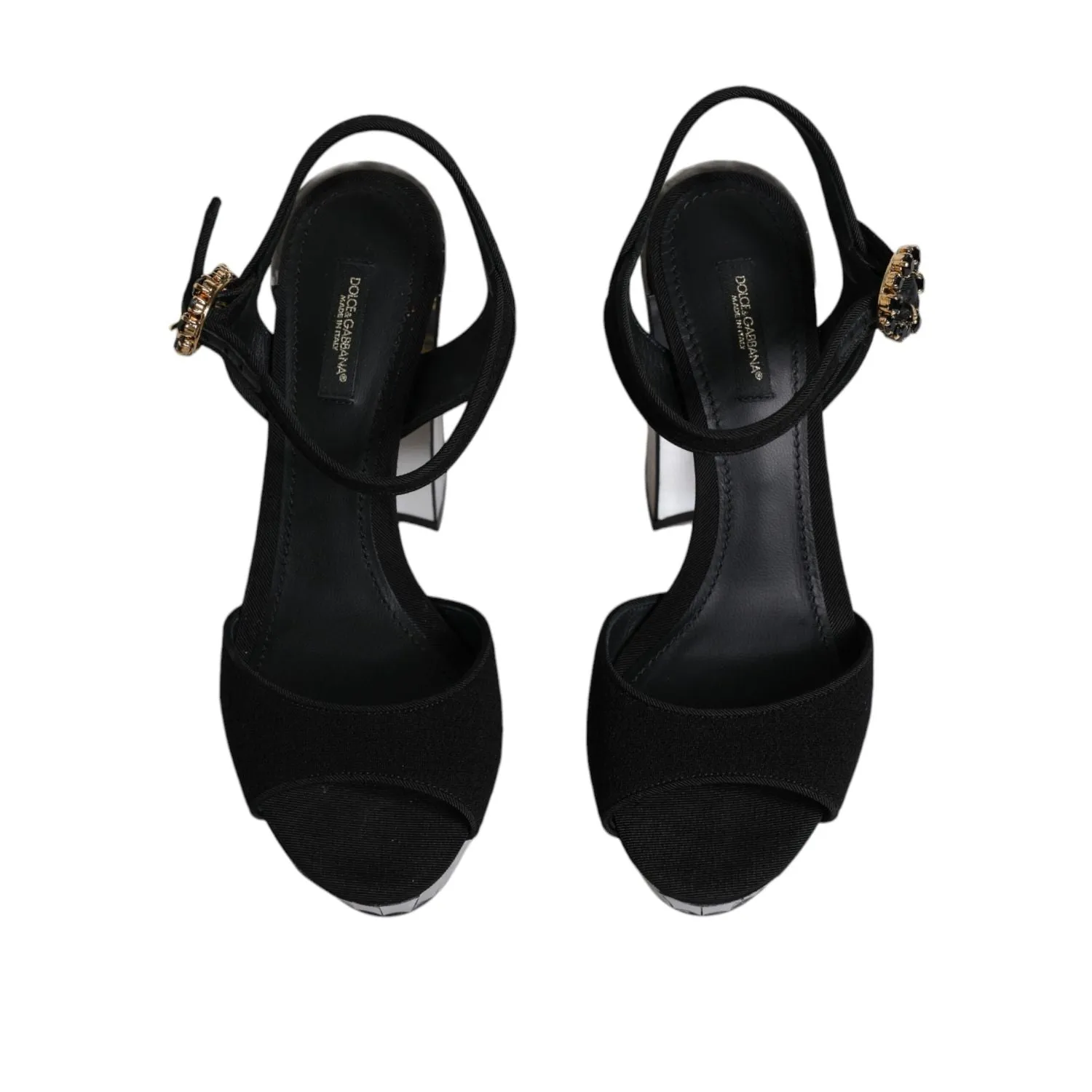 Dolce & Gabbana Black Mirror Heels Platform Sandals Shoes Indoor Sandals