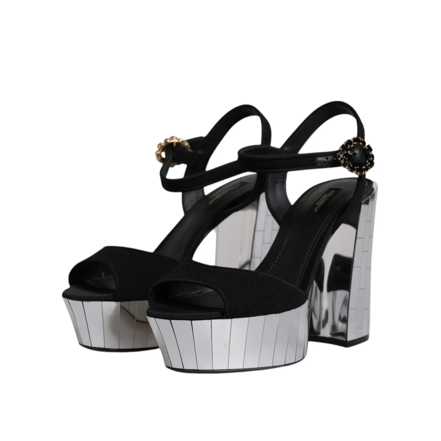 Fringed Sandals Dolce & Gabbana Black Mirror Heels Platform Sandals Shoes
