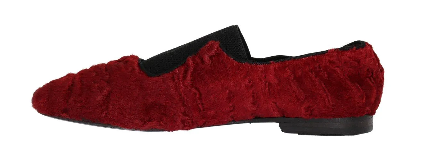Best Bit Loafers Red Leather Lamb Fur Loafers