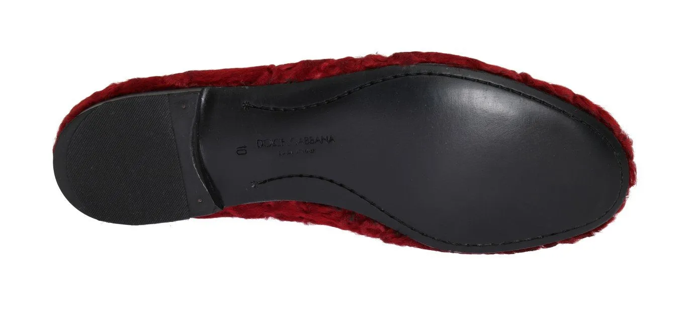 Dress Loafers Sale Red Leather Lamb Fur Loafers