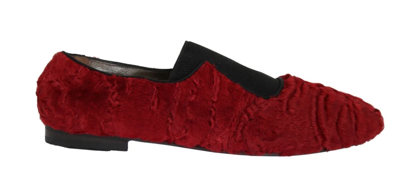 Red Leather Lamb Fur Loafers Top Sider Loafers