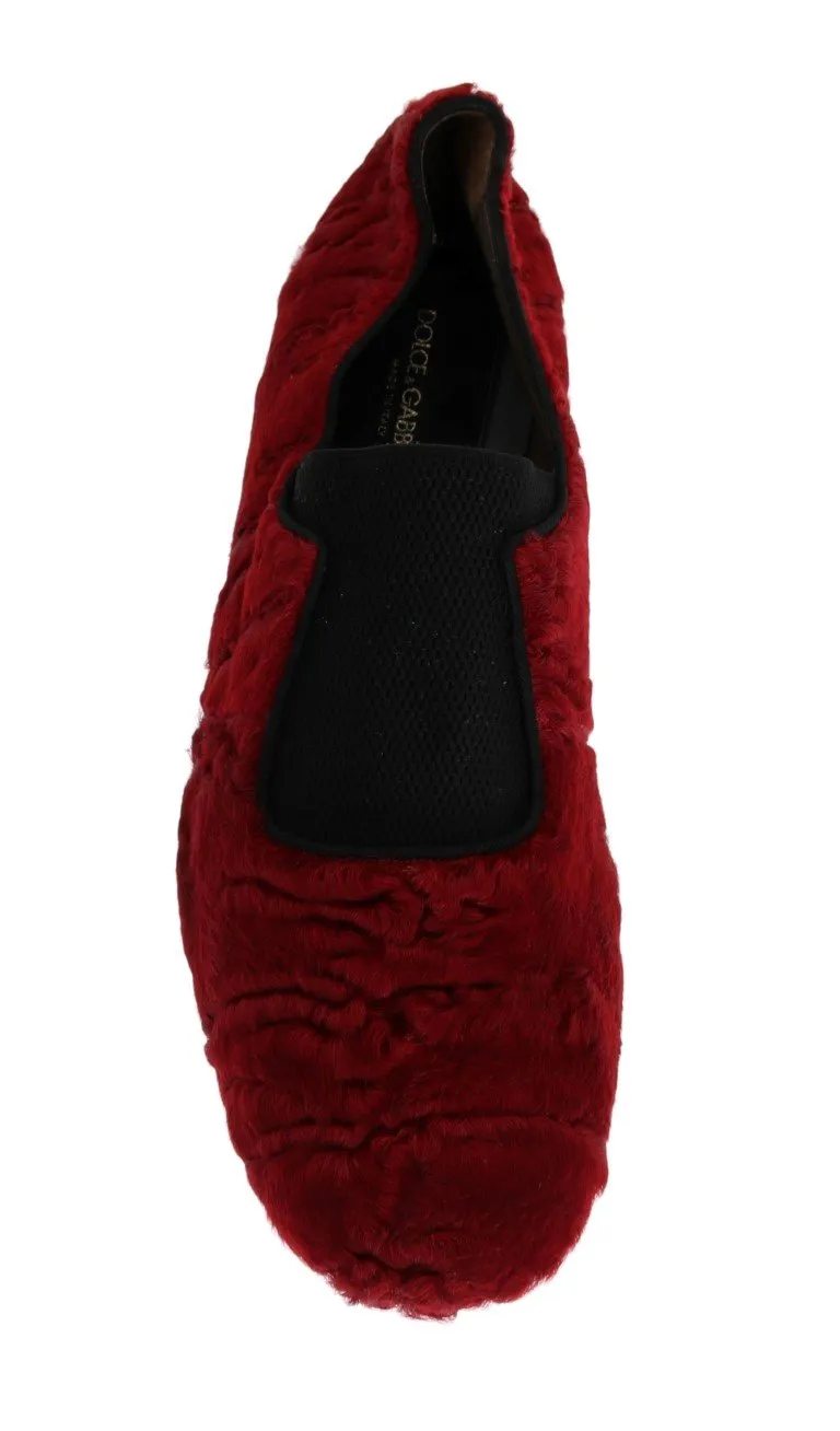 Loafers Good For Walking Red Leather Lamb Fur Loafers