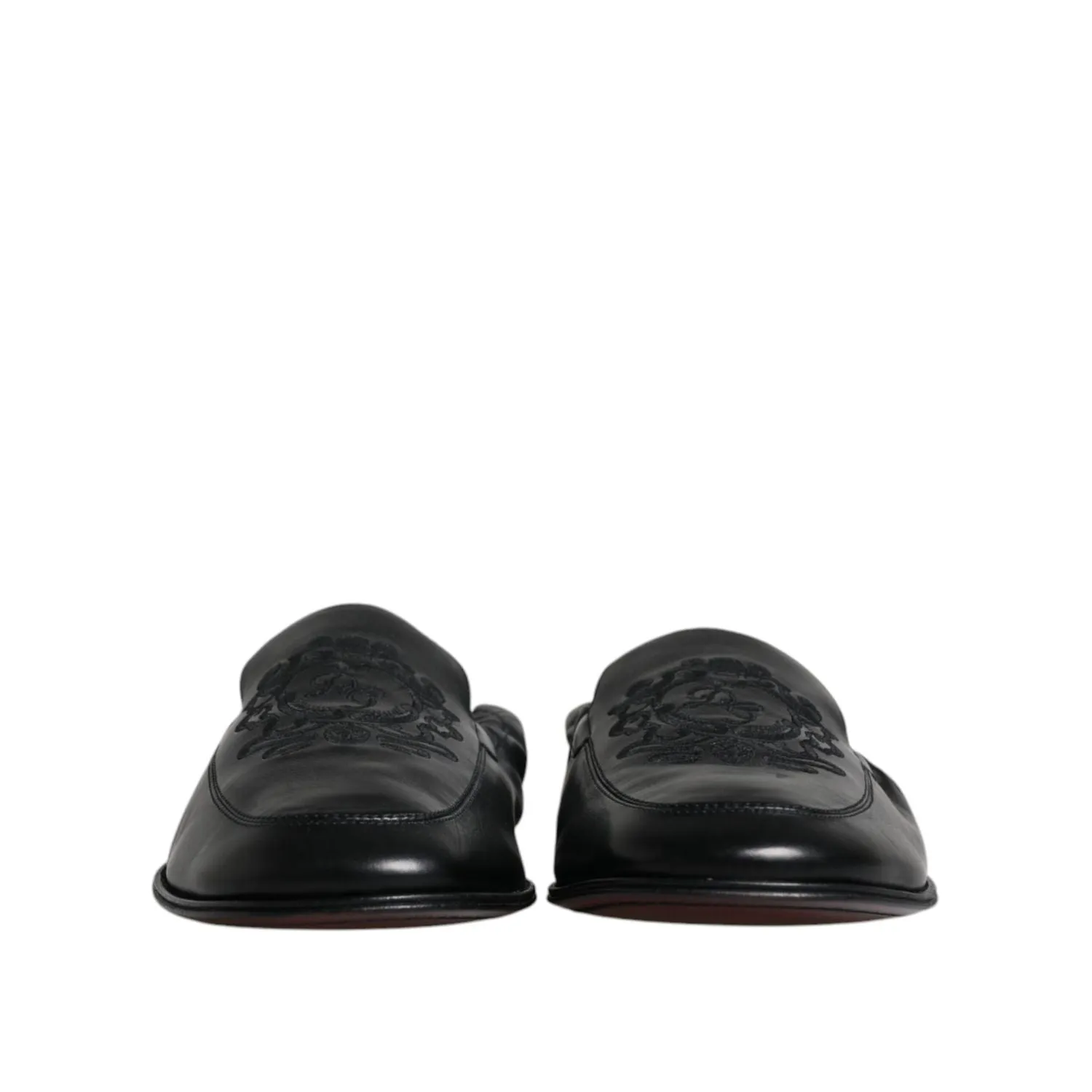 Dolce & Gabbana Black Logo Embroidered Leather Loafer Men Dress Shoes Martin Dingman Loafers