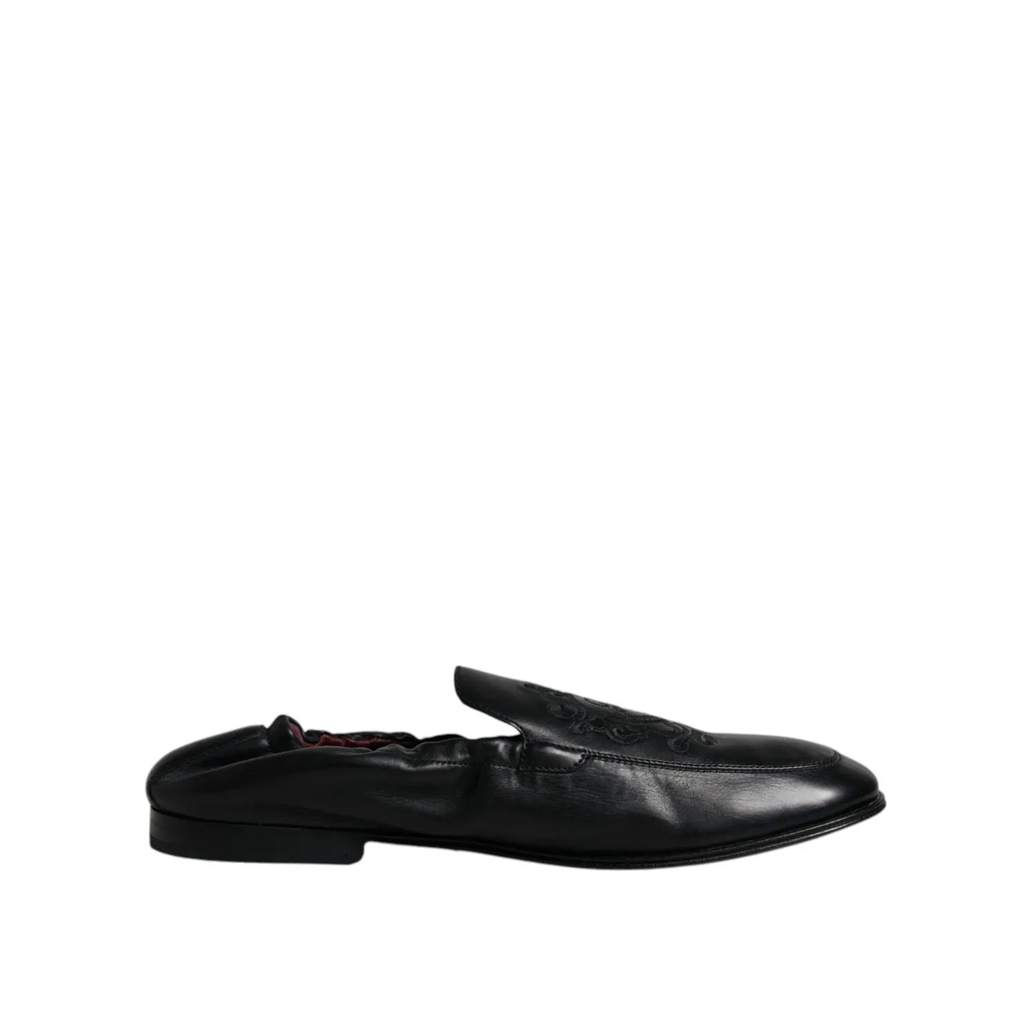 Zero Grande Loafers Dolce & Gabbana Black Logo Embroidered Leather Loafer Men Dress Shoes