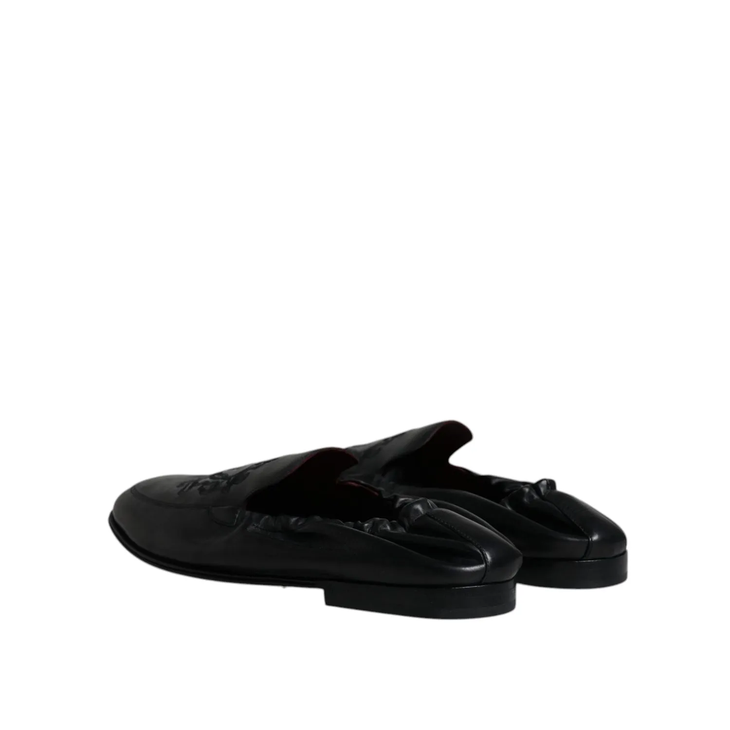 G.h. Bass Loafers Dolce & Gabbana Black Logo Embroidered Leather Loafer Men Dress Shoes