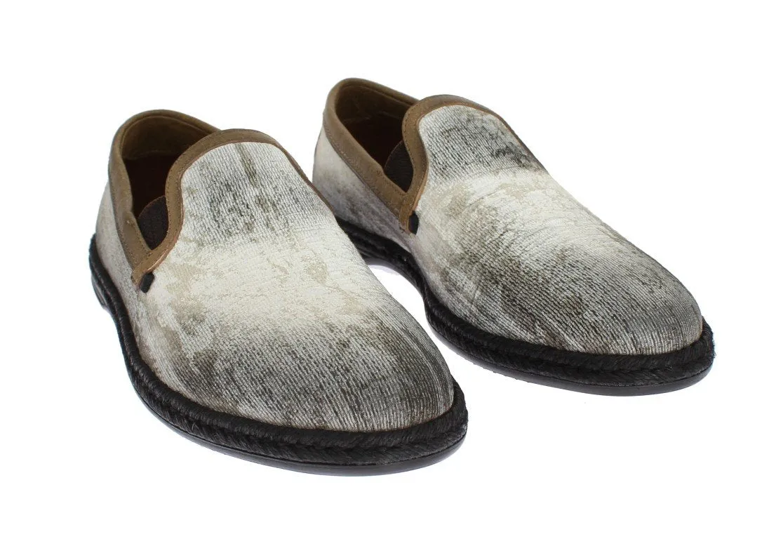 Loafers White Cotton Beige Leather Loafers