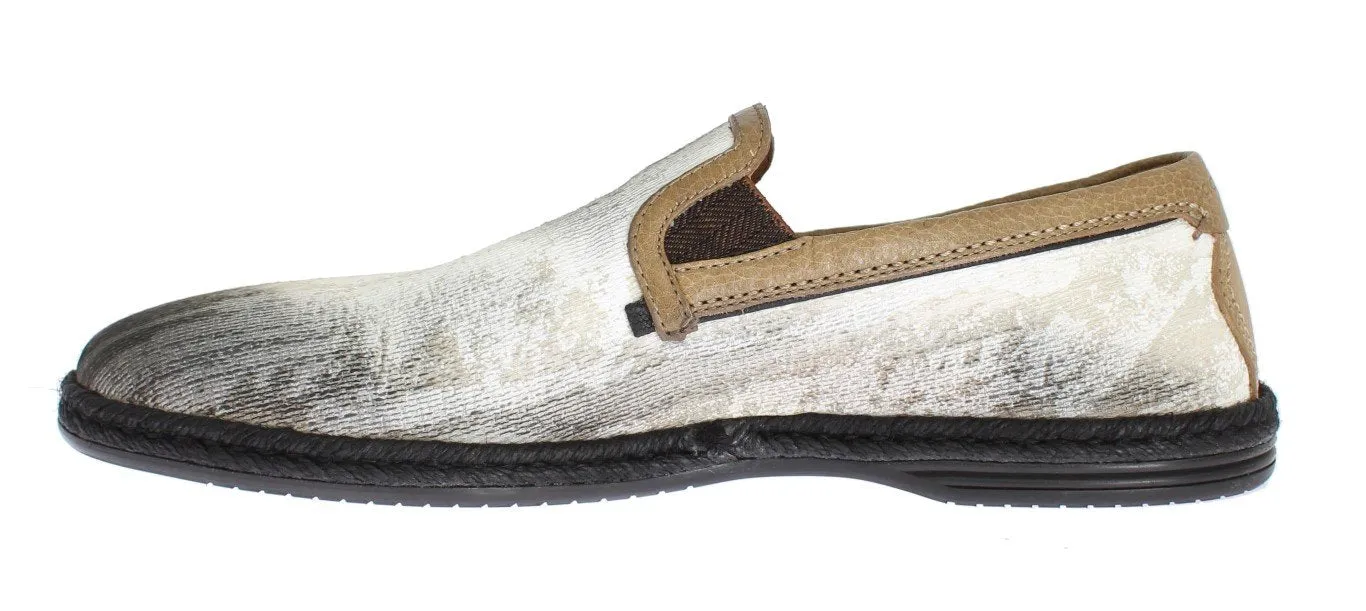 White Cotton Beige Leather Loafers J W Anderson Loafers