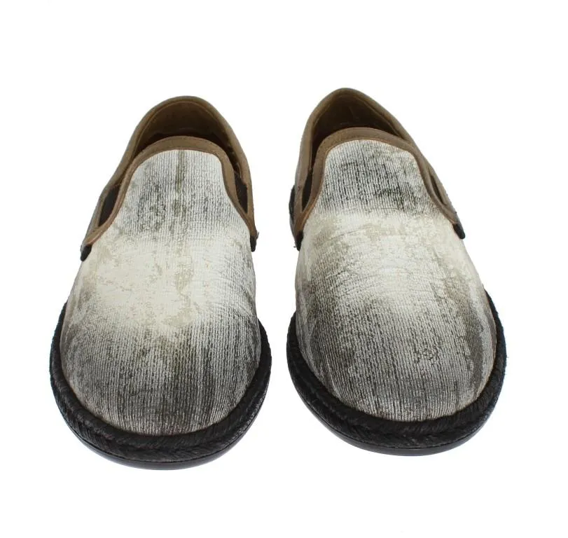 White Cotton Beige Leather Loafers Patent Leather Platform Loafers