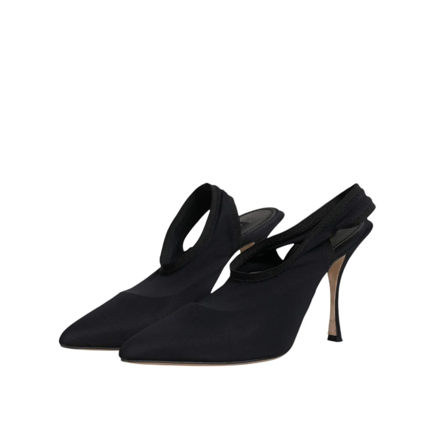 Dolce & Gabbana Black Jersey Stretch Heels Slingback Shoes Sandals Bass