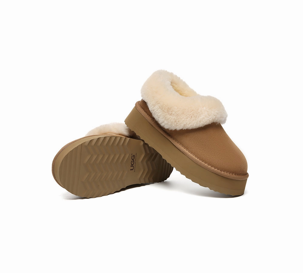 AUSTRALIAN SHEPHERD UGG Slippers Women Sheepskin Wool Collar Ankle Platform Clarrie Scream Slippers