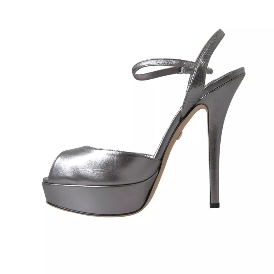 Sandals Rainbow Dolce & Gabbana Silver Leather Platform Heels Sandals Shoes