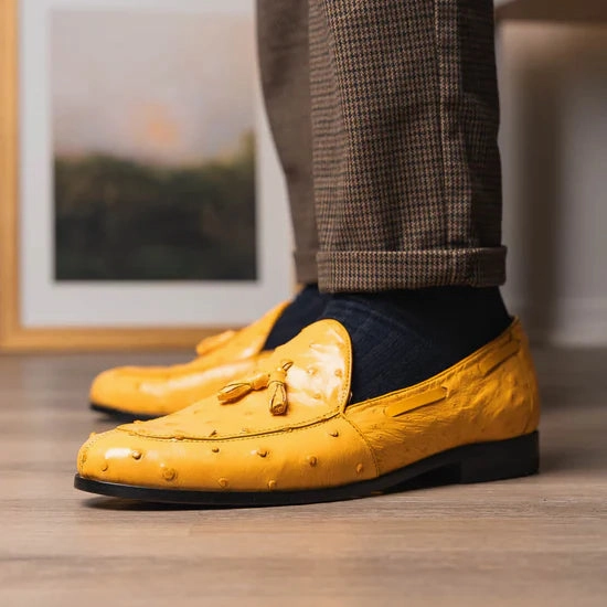Men's Shoes Exotic Ostrich Tassels Loafers - Loafers Shoes Designer Dress Loafers