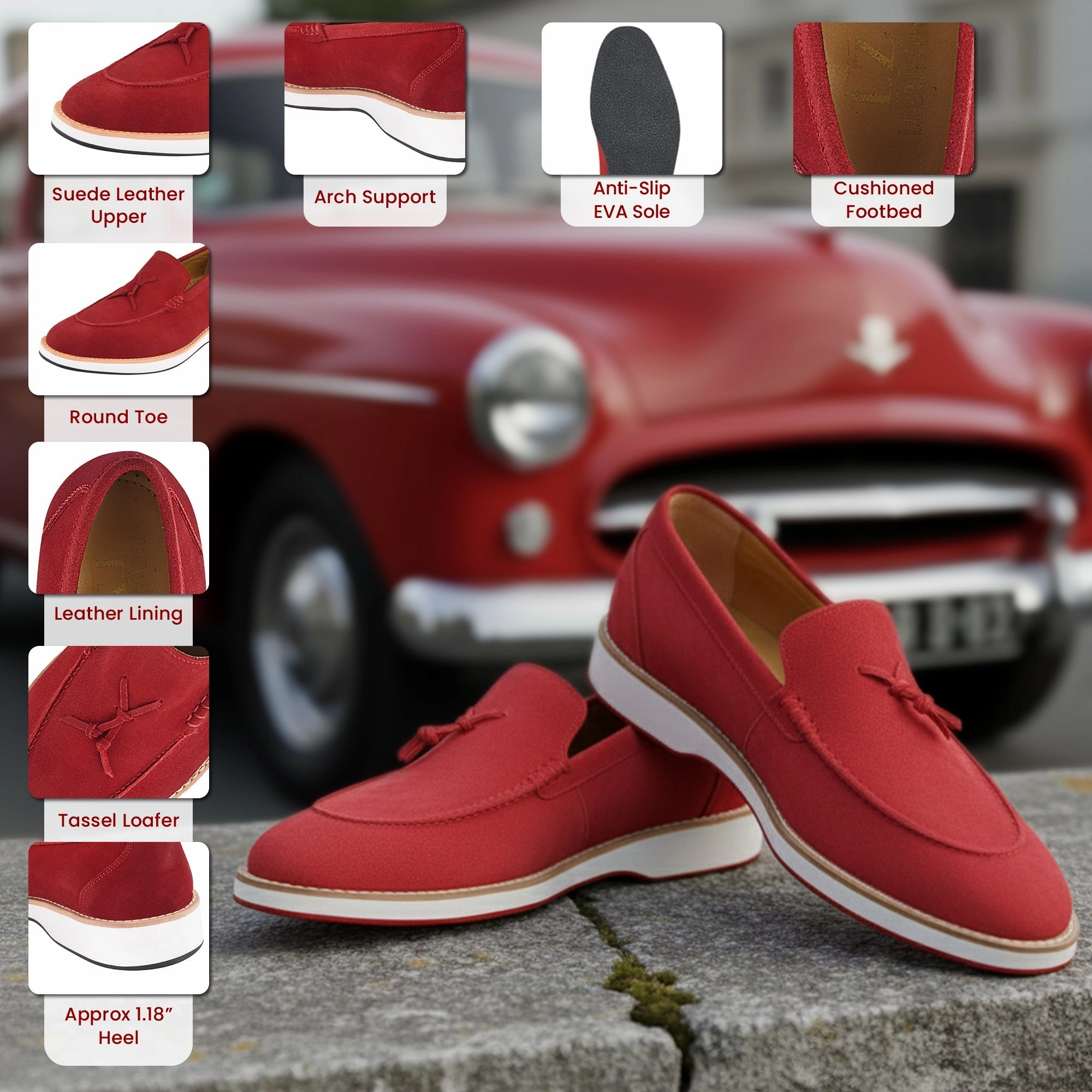 Rancourt And Co Loafers Emma Men's Genuine Suede Leather Loafers with Tassels Slip-On Dress Shoes for Casual & Tuxedo