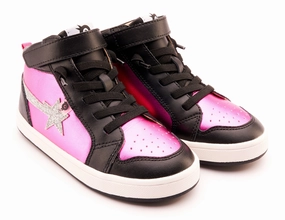 Old Soles Girl's 1007 Team-Star Casual Shoes - Fuchsia Foil / Glam Argent / Black / White Black Sole In Style Casual Shoes