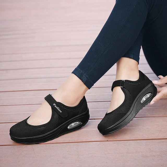 Summer Women Flat Platform Shoes Woman Casual Mesh Breathable Slip On Fabric Sneakers Shoes For Women Female Mary Jane Shoe Flat Feet In Shoes