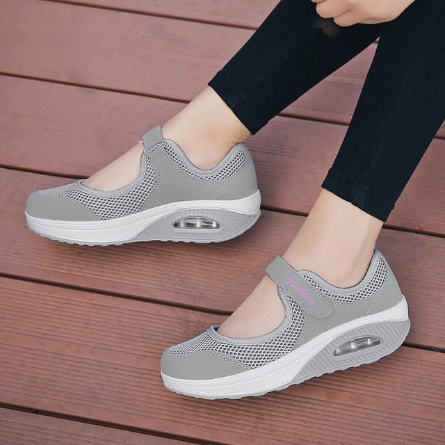 Summer Women Flat Platform Shoes Woman Casual Mesh Breathable Slip On Fabric Sneakers Shoes For Women Female Mary Jane Shoe Shoes With Flat Heels
