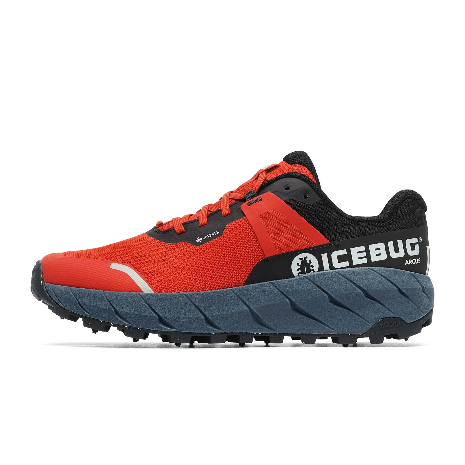 Gait Analysis Running Shoes Icebug Arcus BUGrip GTX Hiking Shoe (Men) - Midnight/Red with Studs
