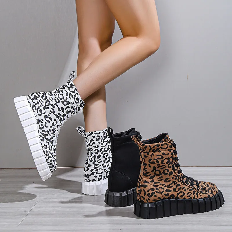 Leopard Print Women Shoes Platform Boots Cycling Shoes Flat Pedals
