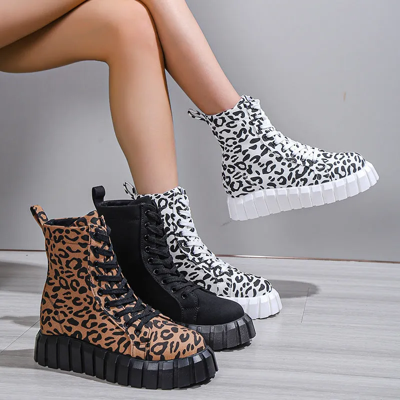 Leopard Print Women Shoes Platform Boots Most Supportive Shoes For Flat Feet