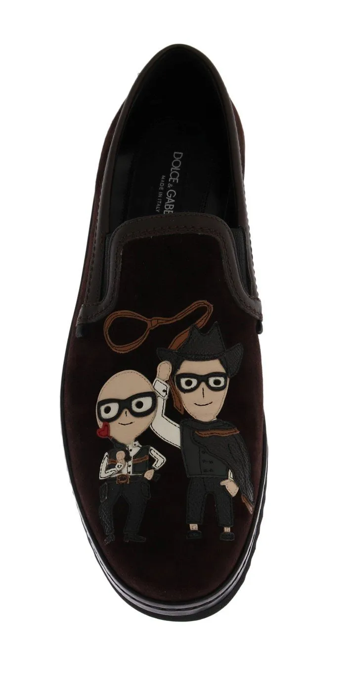 Brown Suede Embroidered Loafers Chunky Penny Loafers