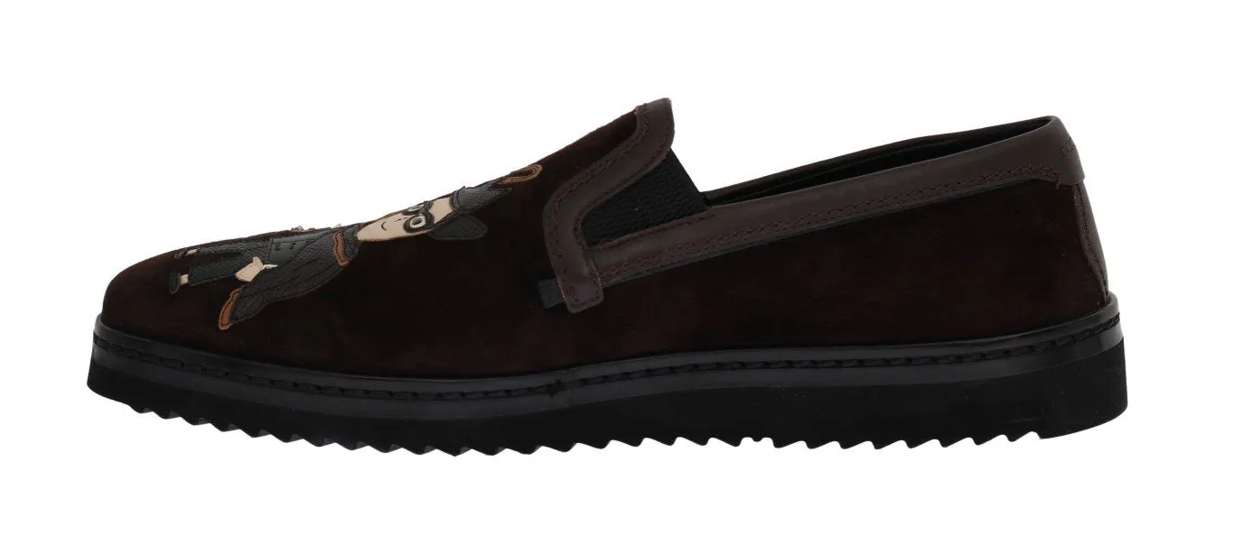 Geox Loafers Brown Suede Embroidered Loafers