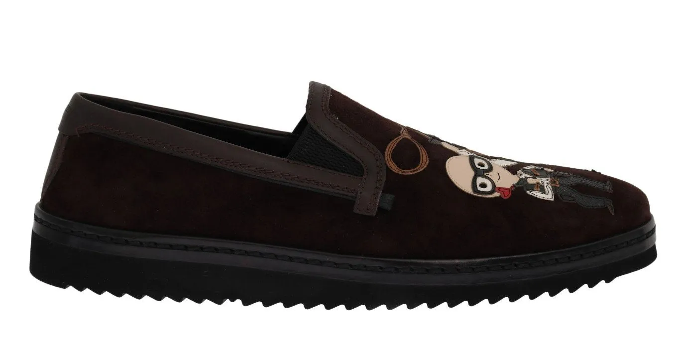 Lug Loafers Brown Suede Embroidered Loafers