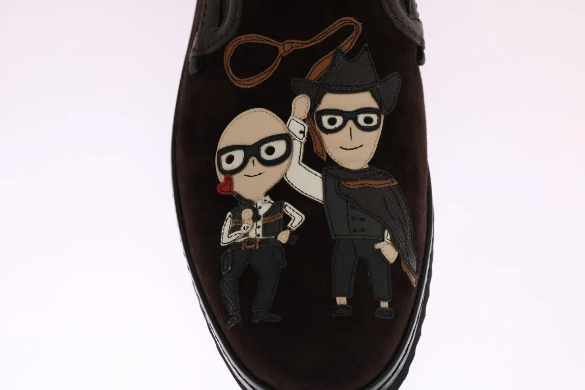 Brown Suede Embroidered Loafers Gomma Loafers