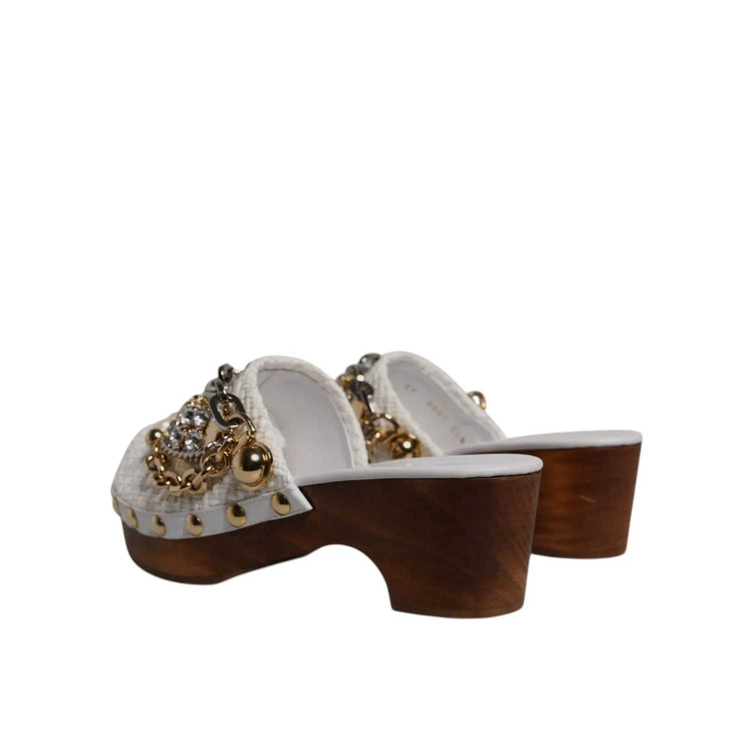 Across Sandals Dolce & Gabbana White Raffia Clogs Bejeweled Chain Sandals Shoes