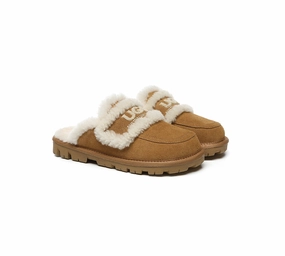 Delicate Slippers W101 AUSTRALIAN SHEPHERD UGG Slippers Women Sheepskin Wool Shearling Lined Rilee