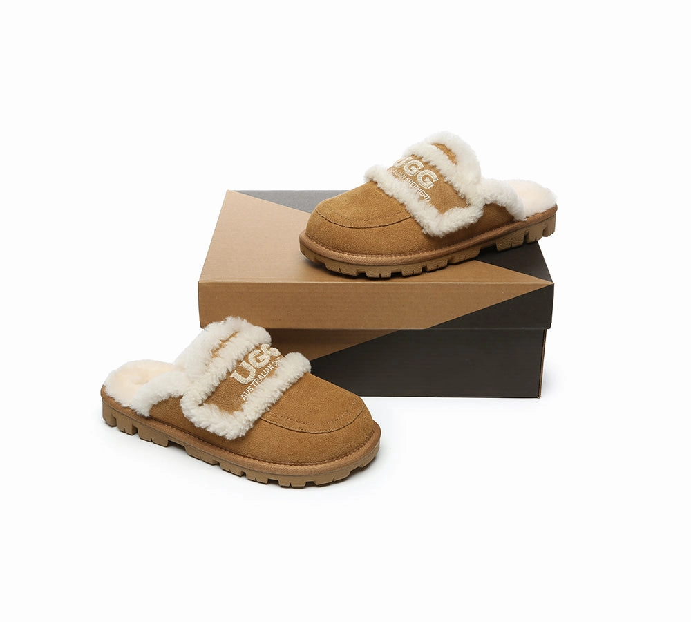 AUSTRALIAN SHEPHERD UGG Slippers Women Sheepskin Wool Shearling Lined Rilee Plush Sneaker Slippers