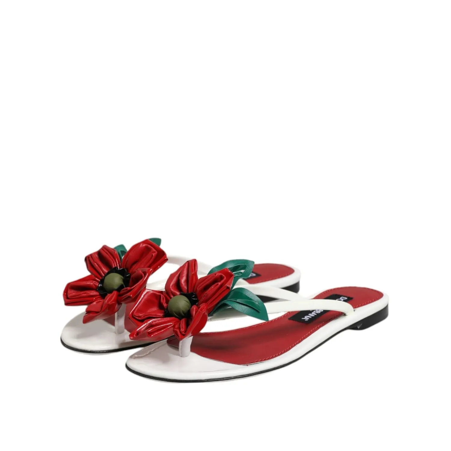 Salomon Rx Slide Sandals Dolce & Gabbana Red White KEIRA Flower Leather Sandals Shoes
