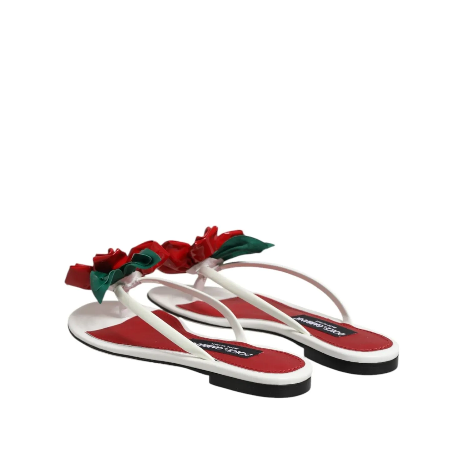 Dolce & Gabbana Red White KEIRA Flower Leather Sandals Shoes Prison Sandals