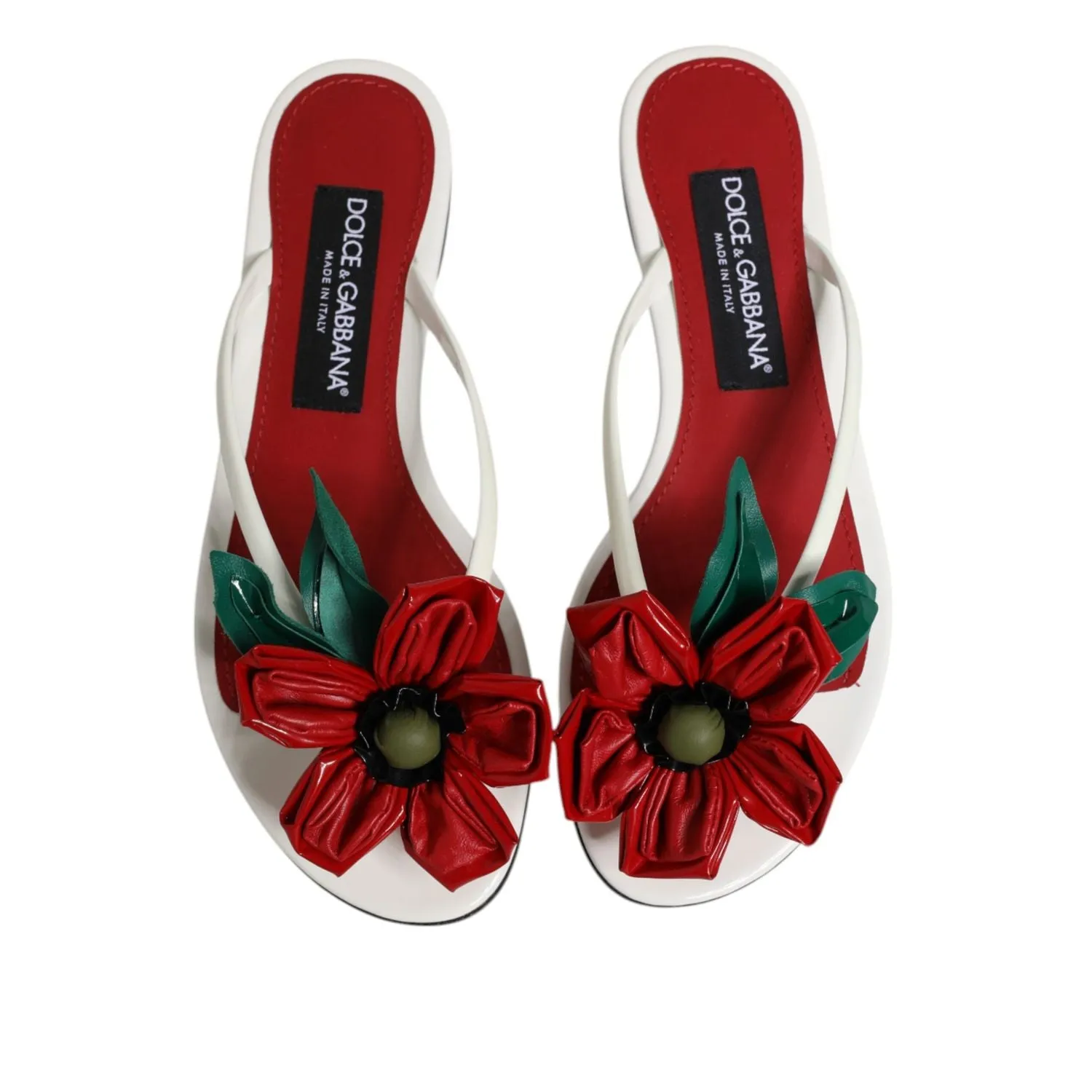 Sandals Careers Dolce & Gabbana Red White KEIRA Flower Leather Sandals Shoes