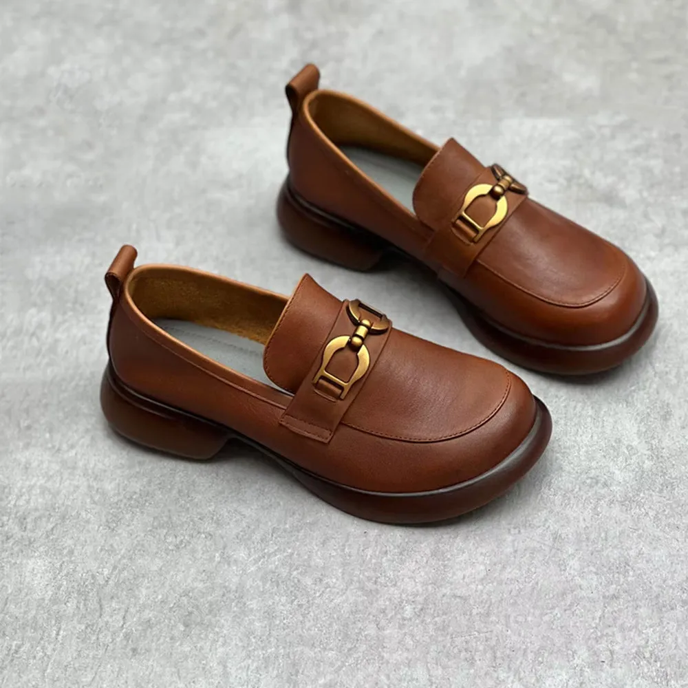 Leather Round Toe Comfortable Loafers Shoes Penny Loafers In Spazzolato Leather